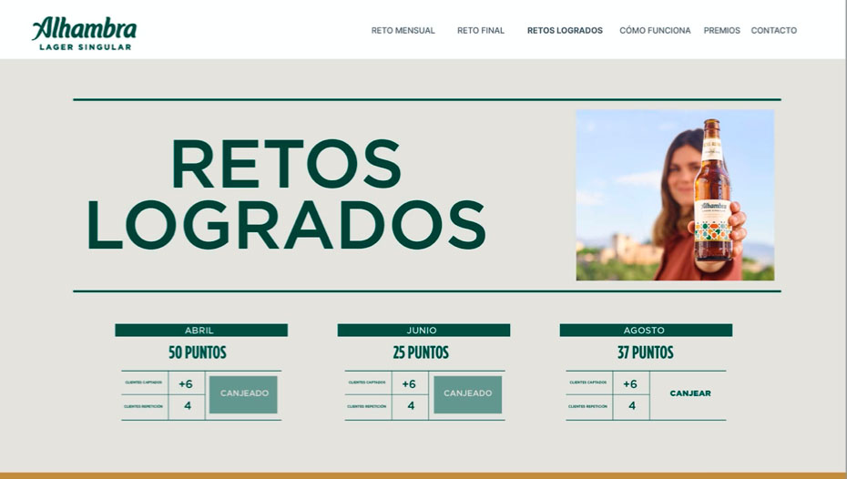 Apartado de retos logrados de la web Reto Alhambra creada por Slogan