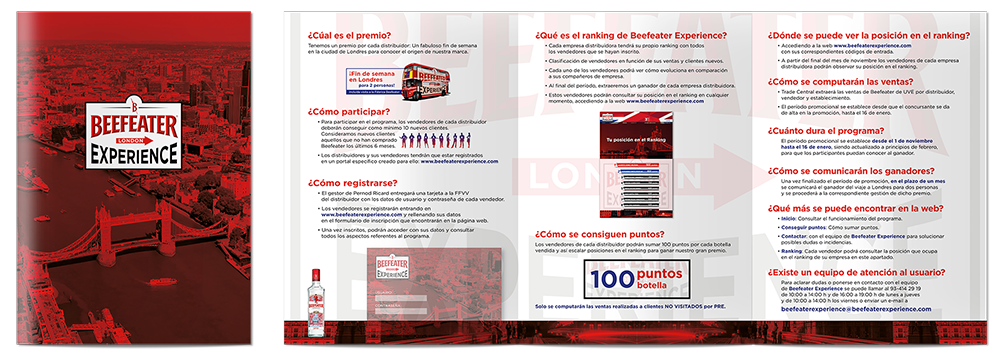 Folleto explicativo del programa de incentivos Beefeater Experience para hosteleros creado por Slogan