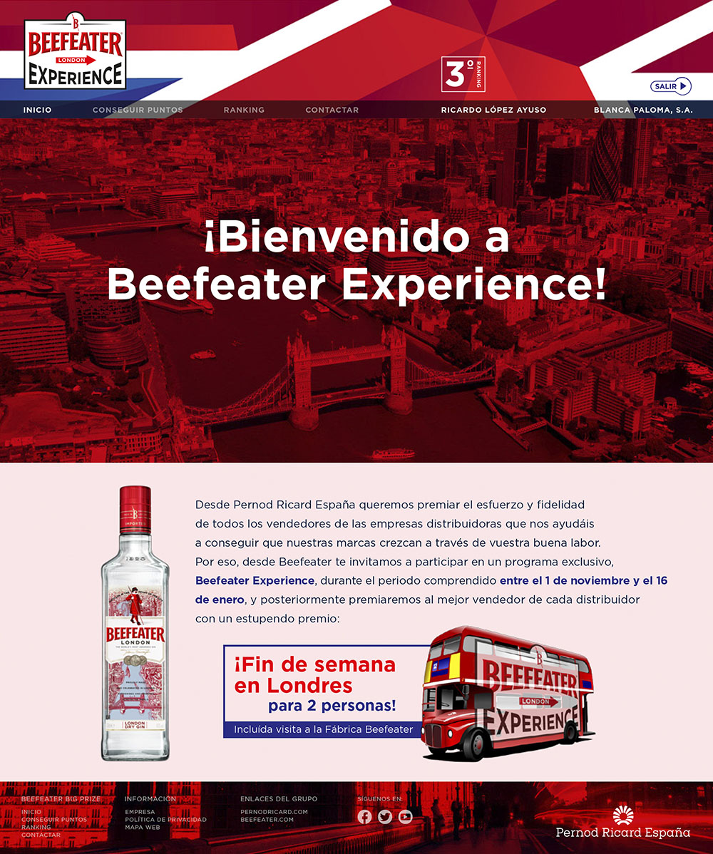 Home de la web Beefeater Experience creada por Slogan