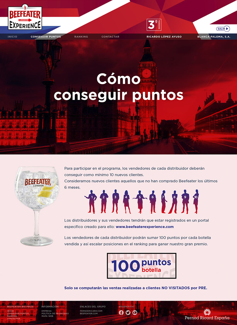 Apartado de cómo conseguir puntos de la web Beefeater Experience creada por Slogan