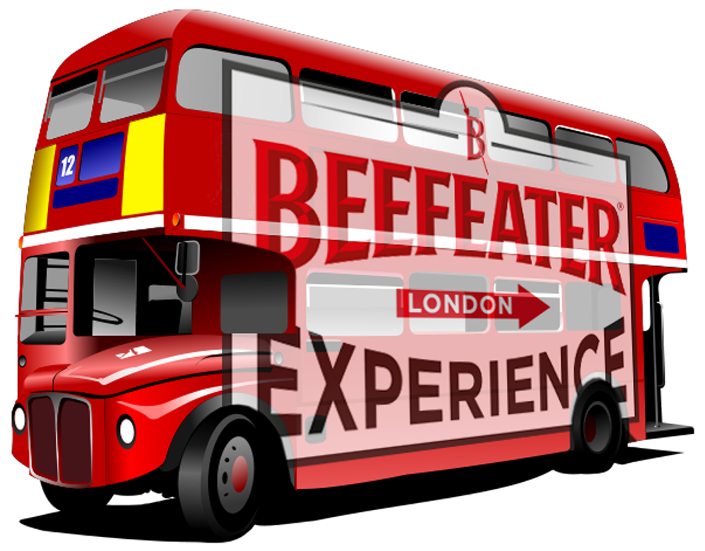 Logo de la promoción Beefeater Experience aplicado sobre un autobús de Londres