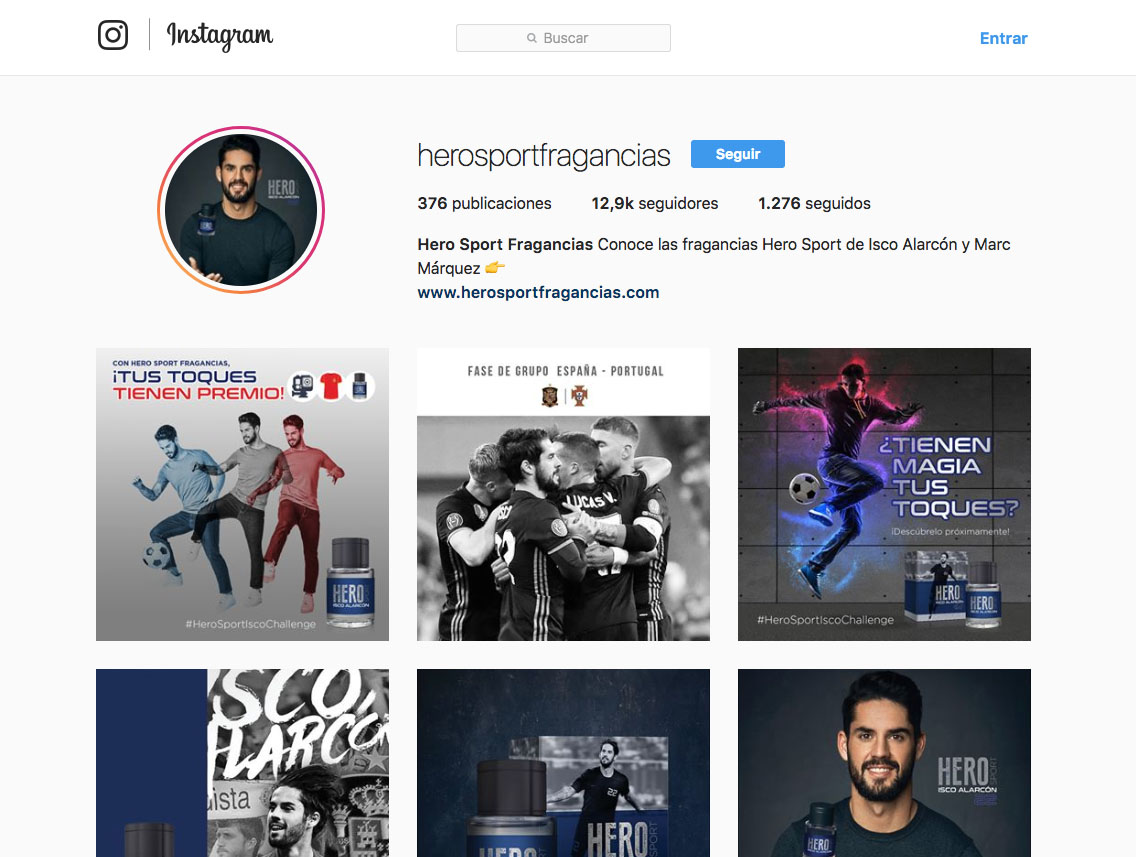 Instagram de la nueva fragancia Hero Sport Isco de Antonio Puig