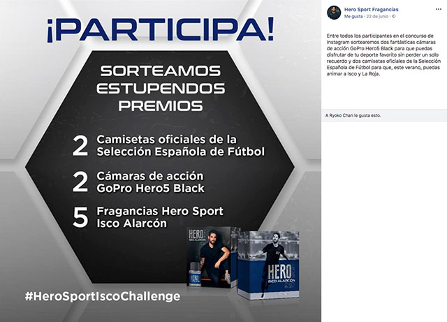 Publicación en Instagram creada por Slogan con la información para participar en el sorteo de premios de la nueva fragancia Hero Sport Isco de Antonio Puig