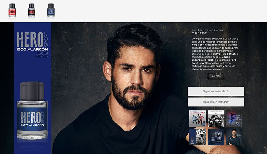 Web de la nueva fragancia Hero Sport Isco de Antonio Puig