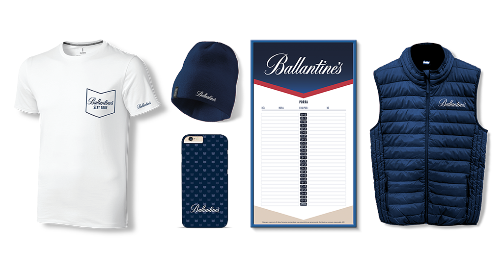 Conjunto de premios creados por Slogan para el kit Ballantine’s del programa Pernod Ricard Activa