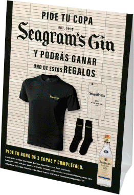 Table tent para el barista de Seagram’s del programa de incentivos Pernod Ricard Activa