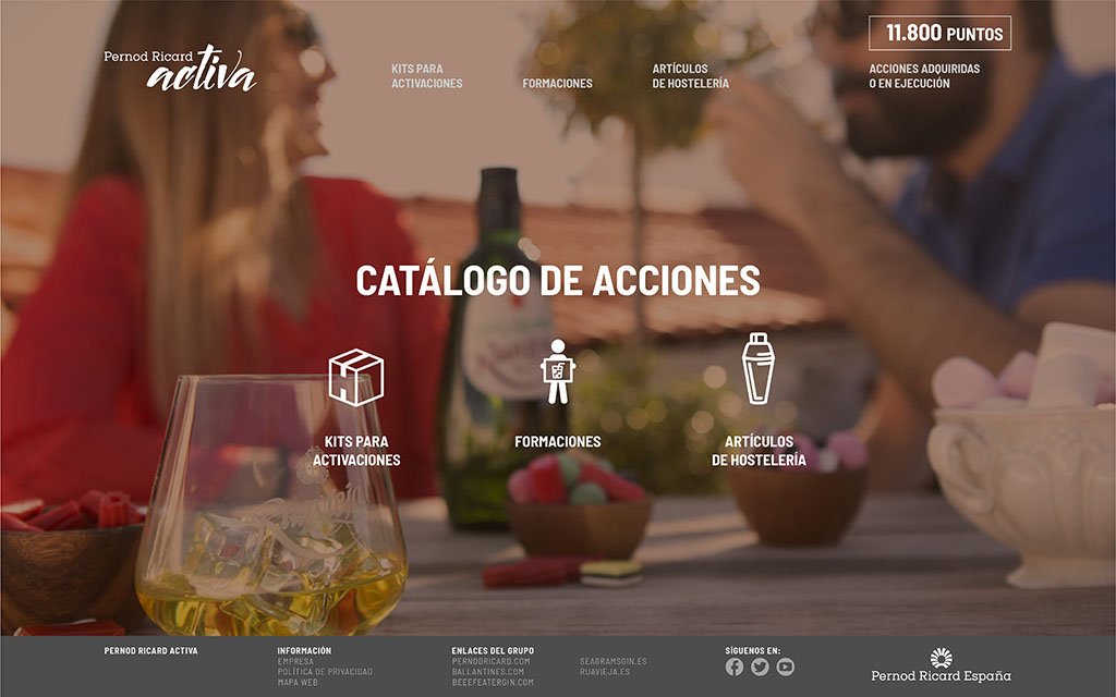 Web con el catálogo de activaciones de Pernod Ricard Activa