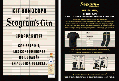 Folleto de promoción creado por Slogan del kit de Seagram’s del programa de Pernod Ricard Activa para el hostelero